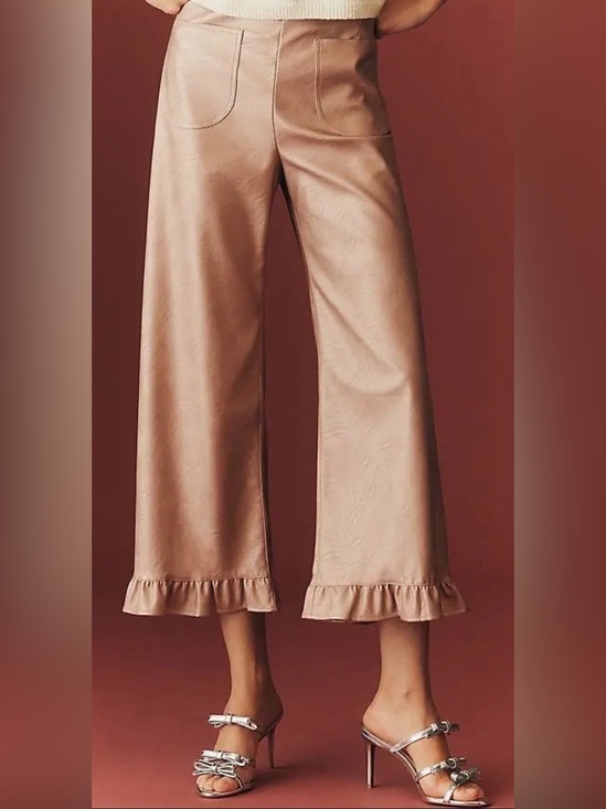 Anthropologie Pants - NWT Maeve Colette Crop Metallic Faux Leather Ruffle-Hem Pants Pink Metallic 27